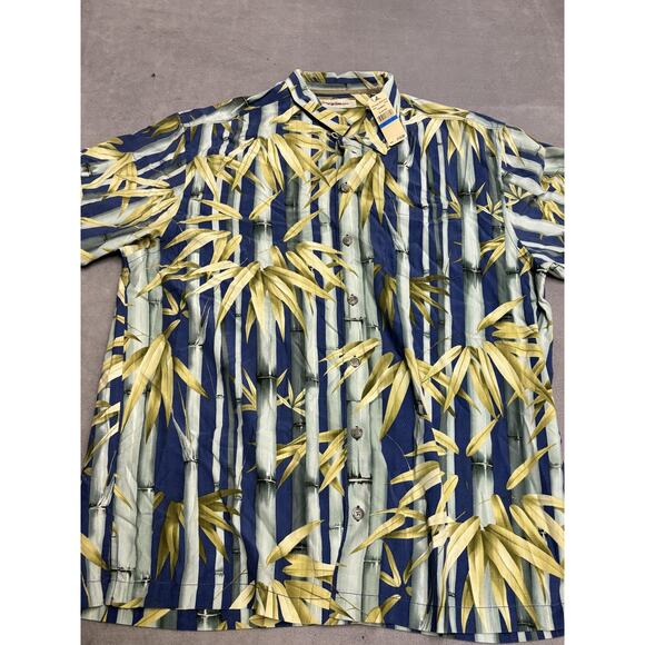 Tommy Bahama Shirt Mens XL Blue Bamboo Bar 100% Silk Floral Button-Up Aloha NWT - Picture 1 of 10